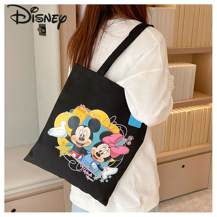 Disney Fashion Canvas Women's Handbag Cartoon Large Capacity Shoulder Bag Multi Functional Casual Versatile Shopping Bag