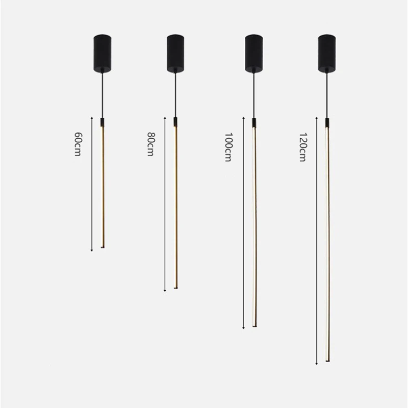 Long Tube LED Pendant Lamps For Bedroom Bedside Illuminaire 60/80/100/120cm Gold Black High Ceiling Hanging Light AC 85-265V
