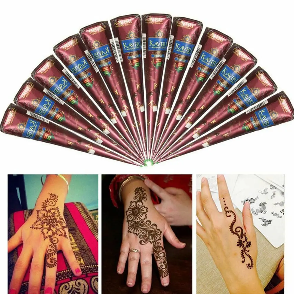 

1pcs Natural Henna Cone Brown Color Henna Paste Cone Women Finger Cream Cone Stencil Feet Makeup Temporary for Tattoo Drawing