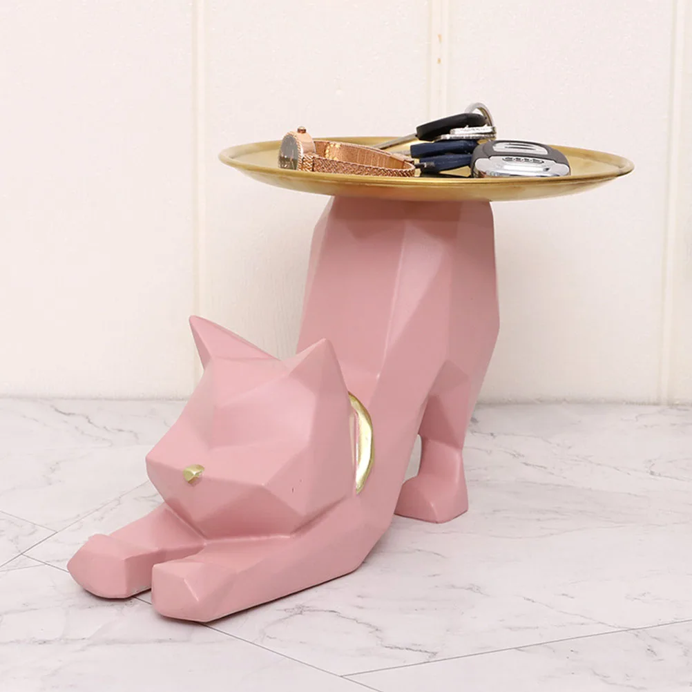 

European Geometric Cat Resin Rack Home Jewelry Plate Entrance Key Storage Tray Living Room Desktop Decoration Ornaments figurine