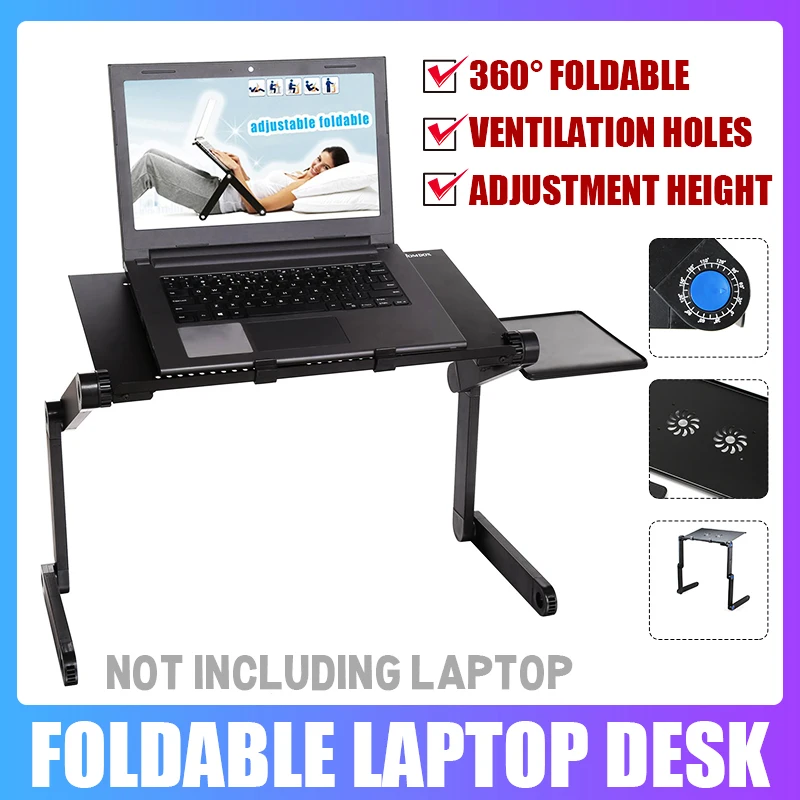 

42x26CM Adjustable Lap Aluminum Laptop Desk for Bed Table Ergonomic Portable Notebook Stand Tray Sofa Bed with Mouse Pad Black