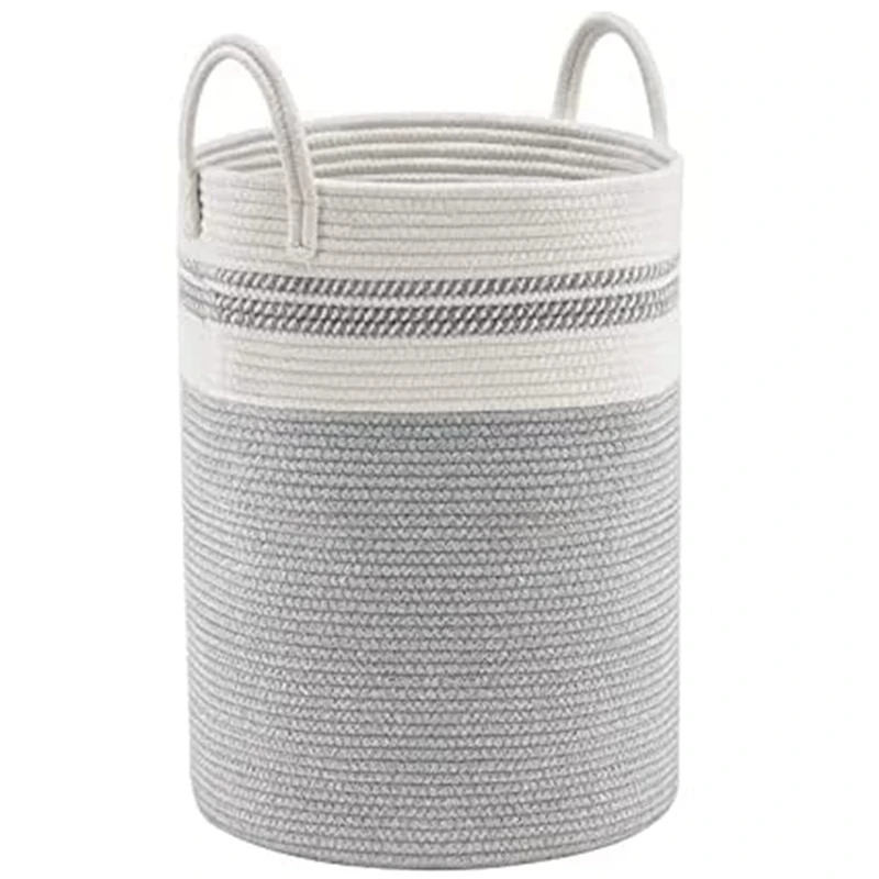 

Cotton Rope Basket High Durability Laundry Basket Drain Basket with Handle Bedroom Toy Blanket Storage