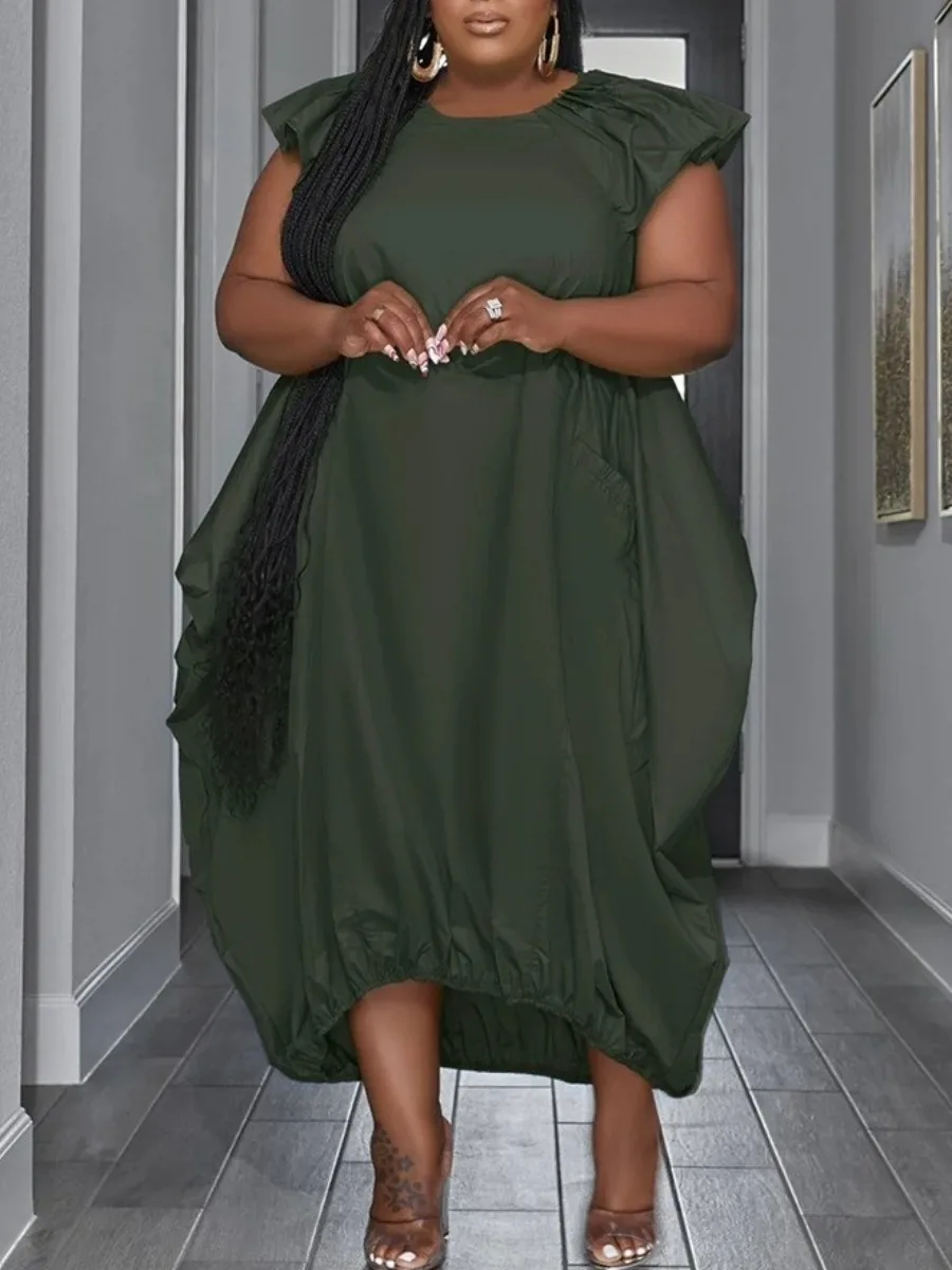 

LW Plus Size summer Dresses Round Neck Loose Bubble Dress sleeveless maxi dress Women Elegant Casual Oversized Holiday Dress