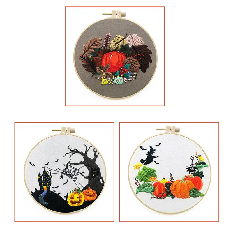 

Набор для вышивки Хэллоуин, тыква, паук, паутина, листья, простой трехмерный для начинающих, вышивка крестиком с напечатанным узором