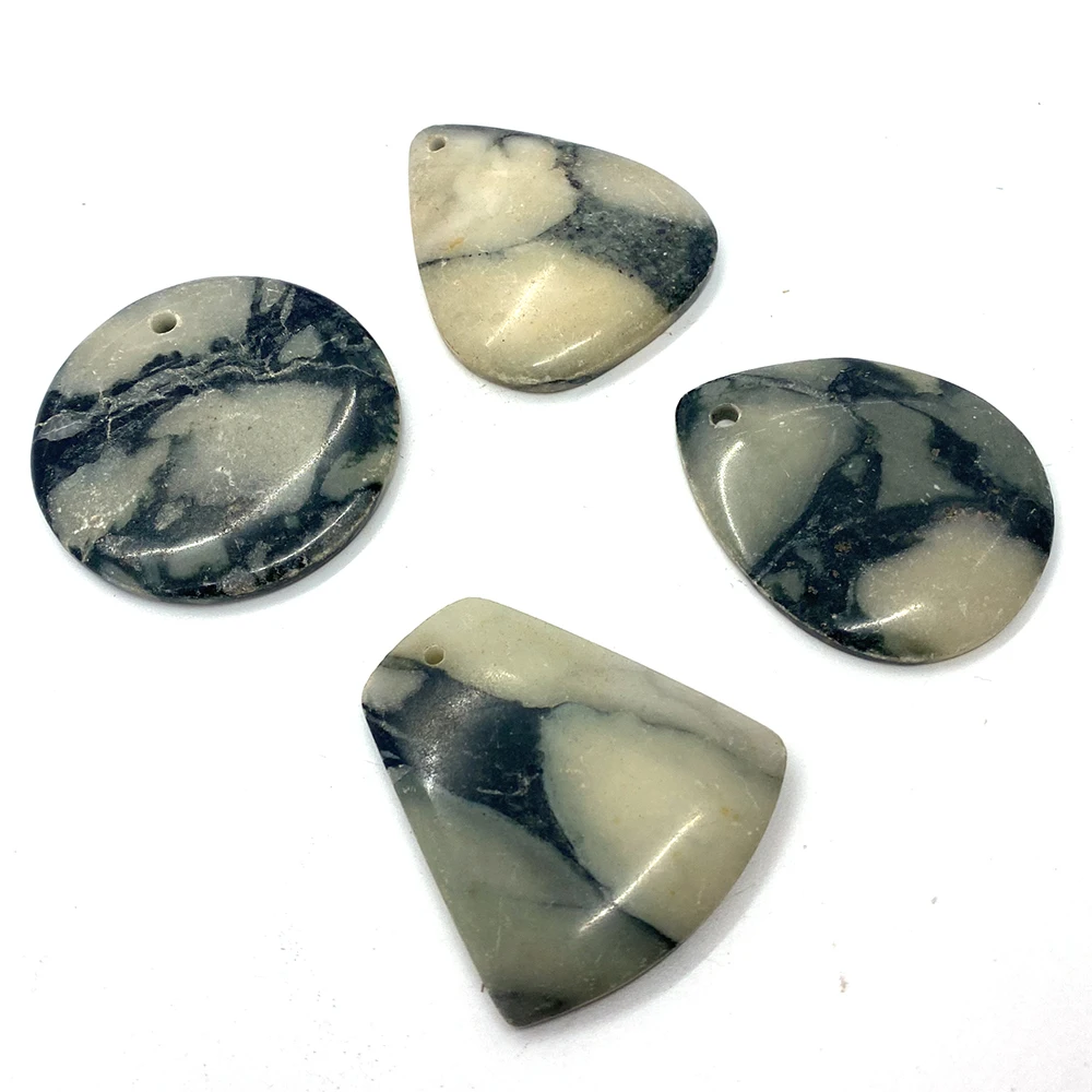 5pcs Natural Stone Pendant Necklace Black and White Striped Agate Quartz Water Drop Oval Reiki Meditation Jewelry 5pcs/set