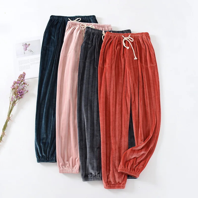 

Couple's Pyjama Bottoms Home Pants for Autumn and Winter Flannel Men and Women Thick Warm Coral Fleece Trousers for Home