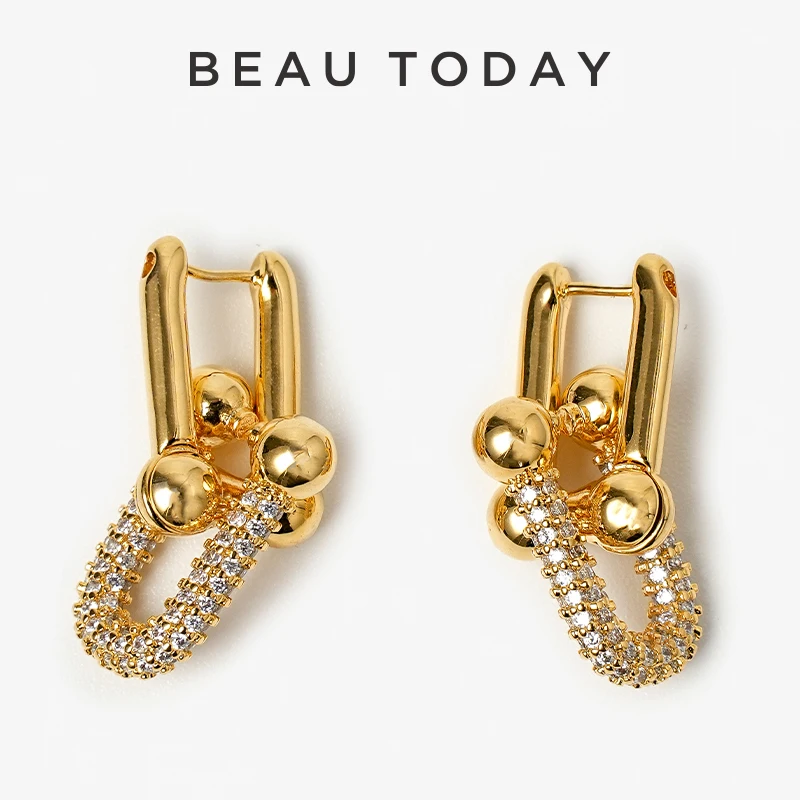 

Женские серьги BEAUTODAY, 18 К, позолоченные, латунь, цирконий, металлические гранулы, дизайнерские, изящные, Женские Ювелирные аксессуары, ручная работа, 93522