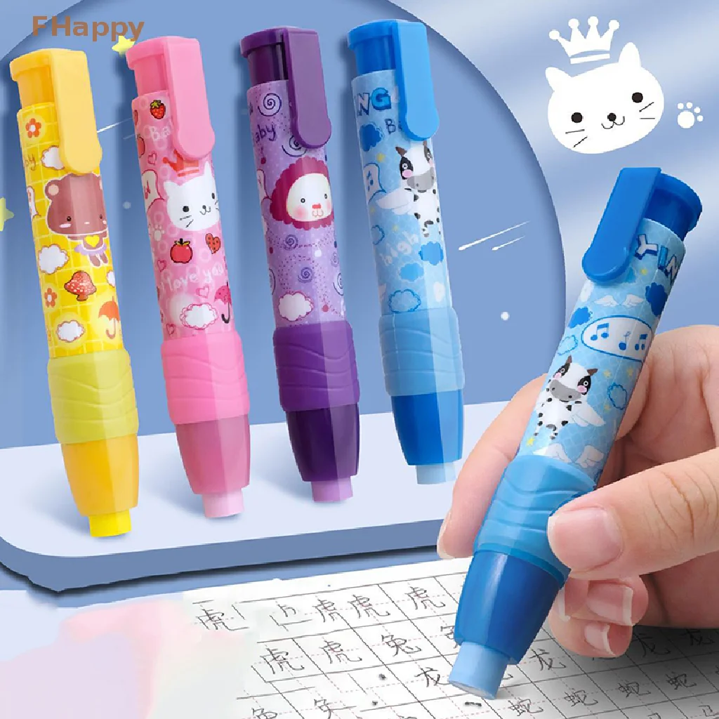 

Pressing Cartoon Pencil Eraser Pen Type Cute Eraser Replaceable Rubber Core School Student Rubber Eraser Kid Gifts Office Eraser