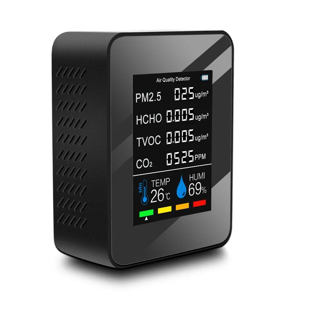 

Household Air Quality Detector Infrared Sensors CO2 Tester with LCD Backlit Color Screen Carbon Dioxide PM2.5 TVOC HCHO Value