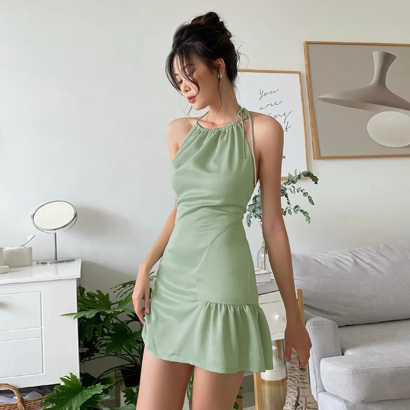 

2023 Women's New Summer Temperament Commuter Fashion Casual Elegant Street Backless Sexy Ruffle Dress