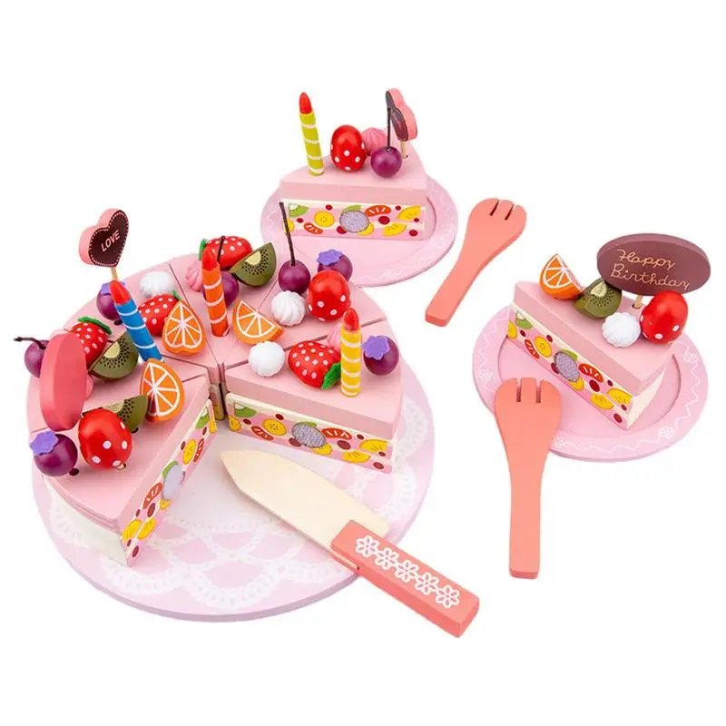 

Wooden Cake DIY Pretend Play Cutting Strawberry Cake Toys Pretend Play Food Set For Kids Birthday Party Montessori Play Set