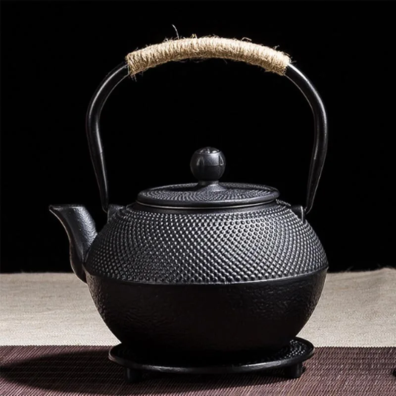 Handmade Tetsubin Gas Stovetop Water Kettle Black Teapot With Infuser Filter Kung Fu Tea Set