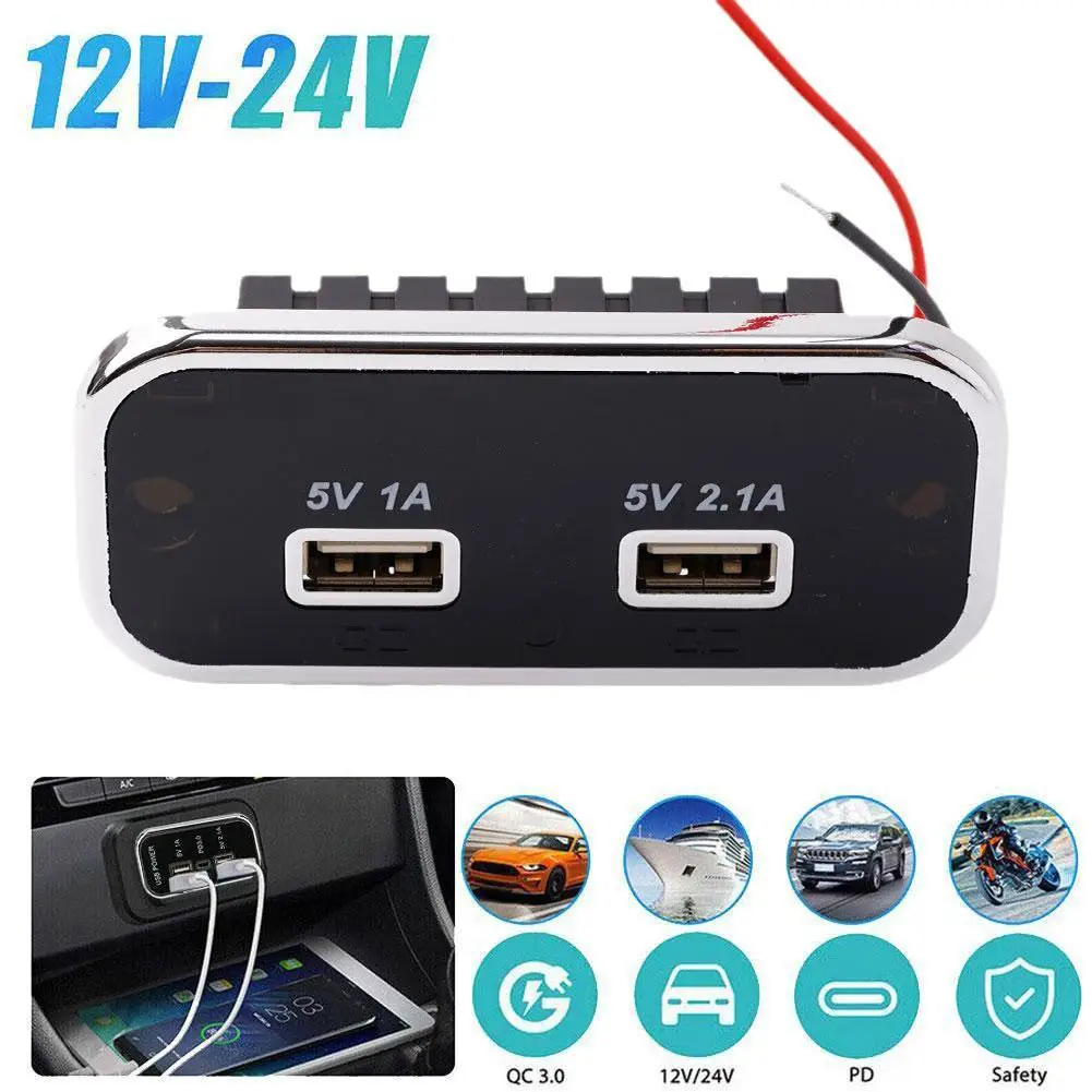

Dual Ports 15.5W Type-C 2.1A 1A USB Car Charger Socket 12V 24V For Motorcycle Auto Truck ATV Boat RV Bus Power Adapter Outlet