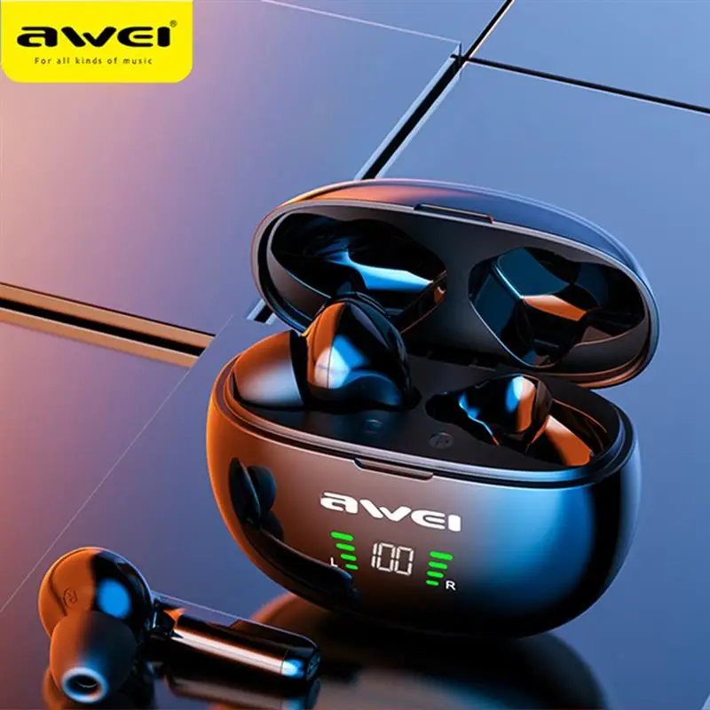 

Awei T15 Bluetooth 5.3 Headphones Wireless Earbud Waterproof Earphone With Mic Smart Touch Control Sports Earhook Earphones