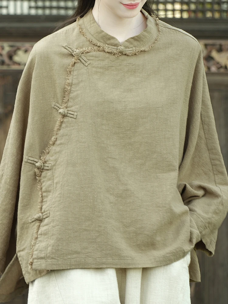 Свободные рубашки Ramie для женщин весна и осень 2024 новая женская одежда из хлопка