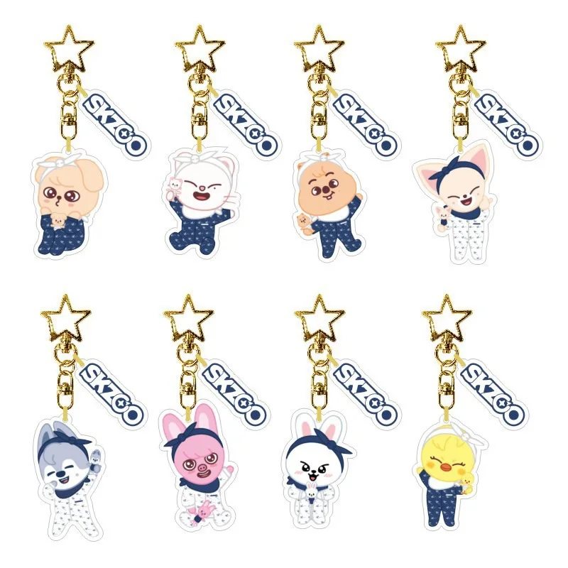

New Skzoos Kawaii Cartoon series Stray Kids Acrylic Keychain Pendant Pajamas Around the Same Style Girls Heart Children's Gift