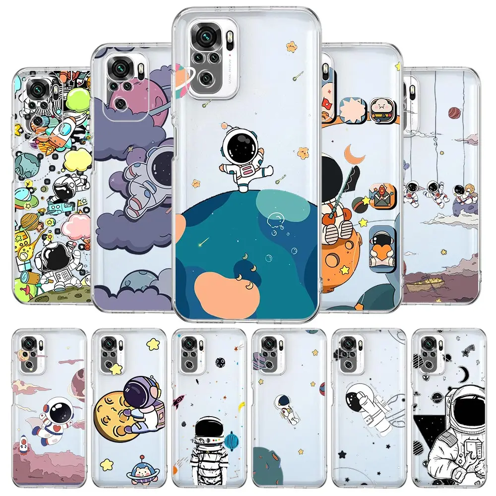 

Cute Star Astronaut Fashion Phone Case For Xiaomi Redmi Note 10 11 9 8 Pro 10S 9S 7 8T 9T 9A 8A 9C K40 11T 5G Soft Clear Cover