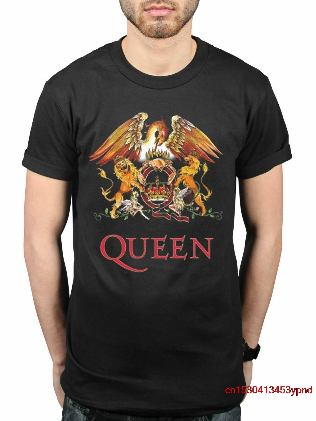 

Queen Classic Crest T-Shirt Rock Band Freddie Mercury Brian May Black man's t-shirt queen tee