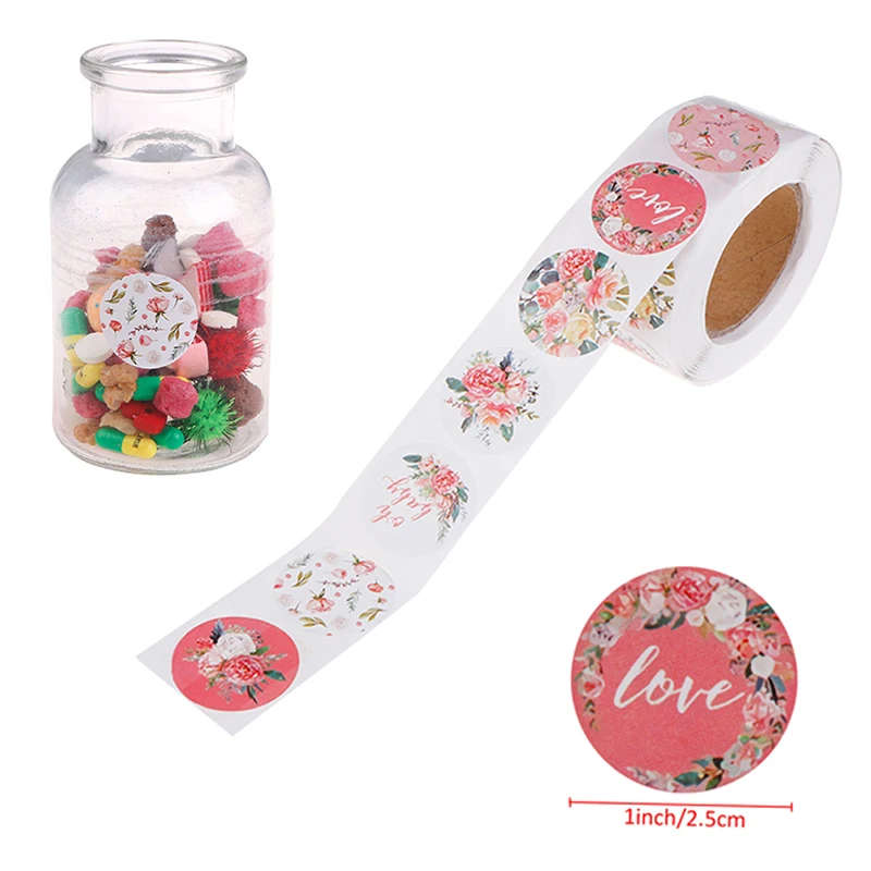 

500 шт. милые наклейки в рулонах с розовыми цветами, наклейки для подарочной коробки, свадебной вечеринки, скрапбукинга, конвертов, наклейки с...
