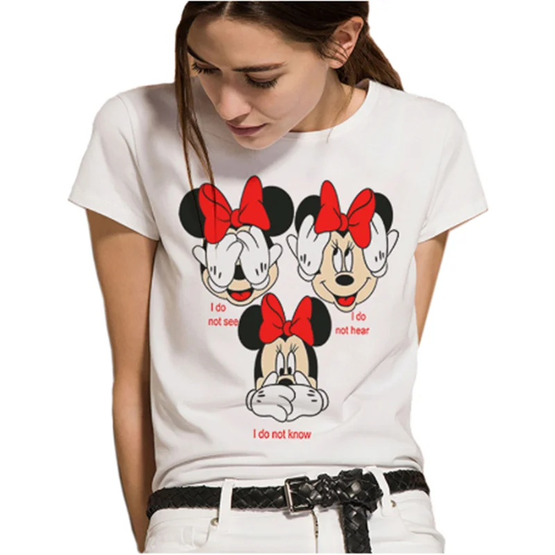 

Summer girl Top Ladies T Shirt Graphic Female Tee T-Shirt Disney Mickey Mouse Womens Clothing Mickey Minnie Print girl T shirt