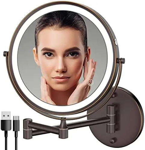 

Lighted Makeup Mirror Antique Bronze, Vanity Mirror with 3 Color Lights, Dimmable Touch Screen,8 Inch LED Double Sided 1X/10X Ma
