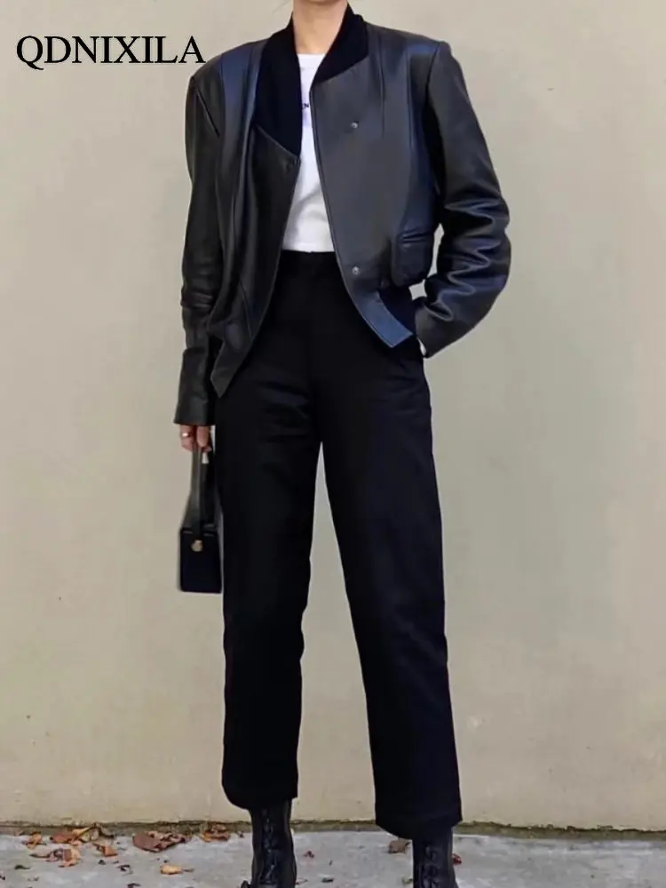 Jackets for Women Asymmetric Design Women's Leather Jacket Korean Fashion Short Coat Imitation Sheepskin Jacket Woman