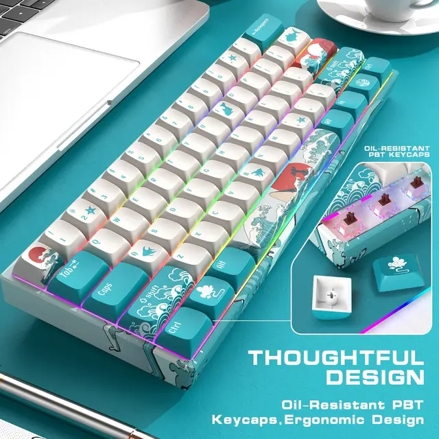 M61 Wireless Mechanical Keyboard 61 Keys 2.4G Rechargeable RGB Backlit Gaming Keyboard 60% Coral Sea Gateron Switch for PC 3