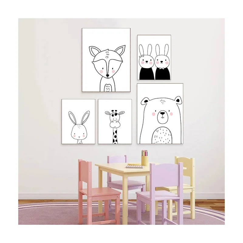 

Room Decor Bear Rabbit Giraffe Fox Canvas Painting Baby Kids Room Wall Art Posters and Prints for Decor Living Room Home Decor