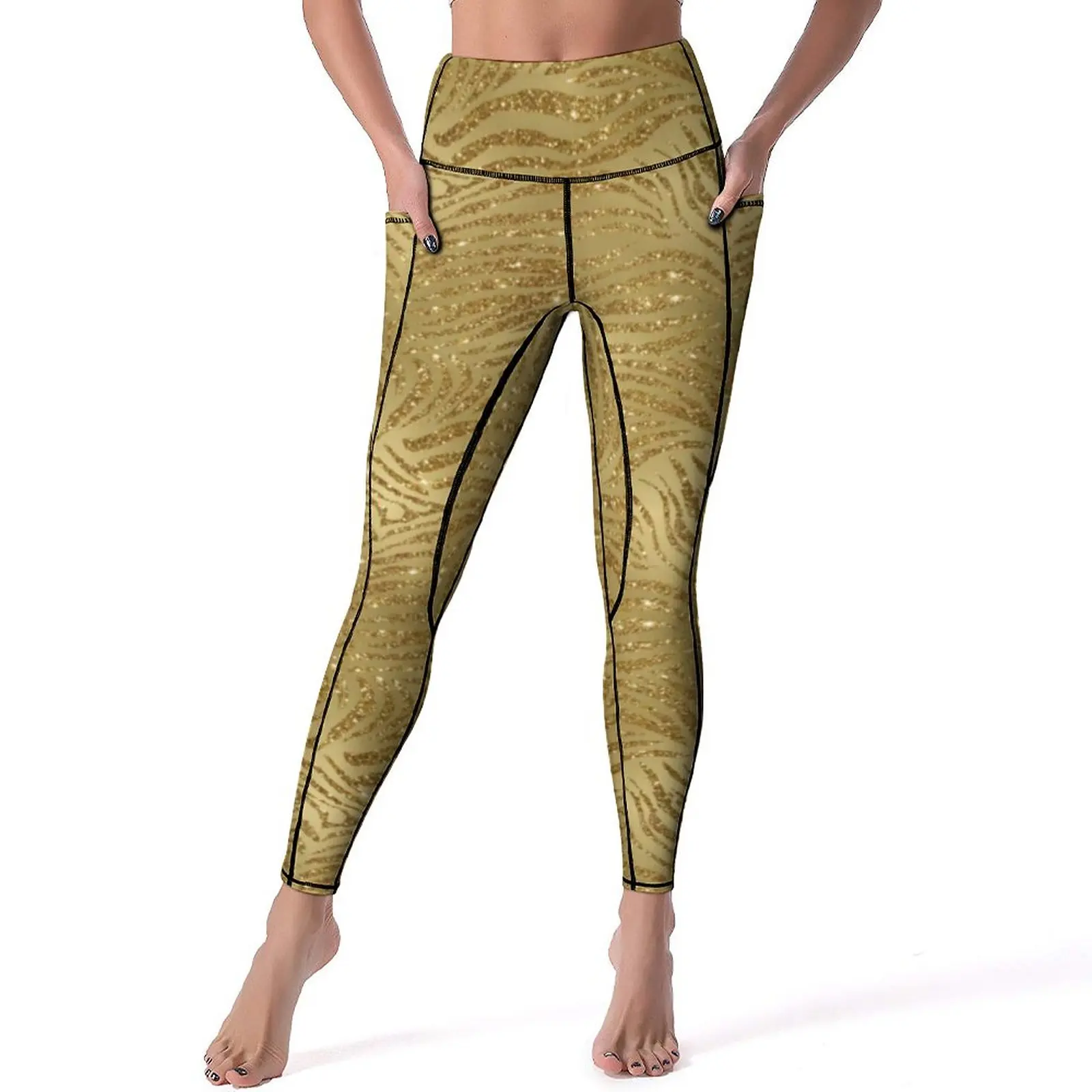 

Sparkle Tiger Print Yoga Pants Sexy Gold Glitter Stripes Leggings Push Up Gym Leggins Women Breathable Stretch Sports Tights