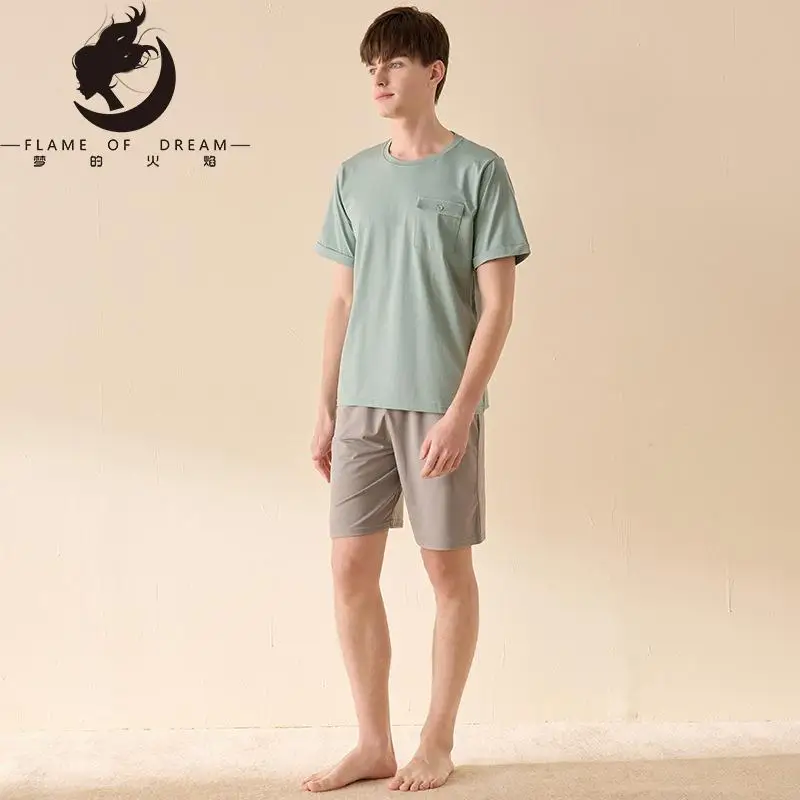 

Flame of dream Spring And Summer Short Sleeve Men's Home Clothes Suit Solid Color Simple Round Neck Modal T-shirt Pajamas 22966