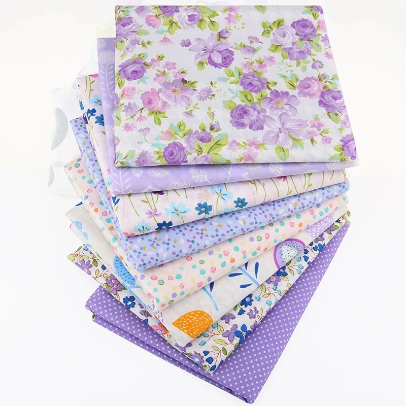 

8Pcs/Lot Purple Floral Printed Fabric Twill Cloth DIY Handmade Sewing Quilting Fat Quarters Patchwork Textile 20x25cm