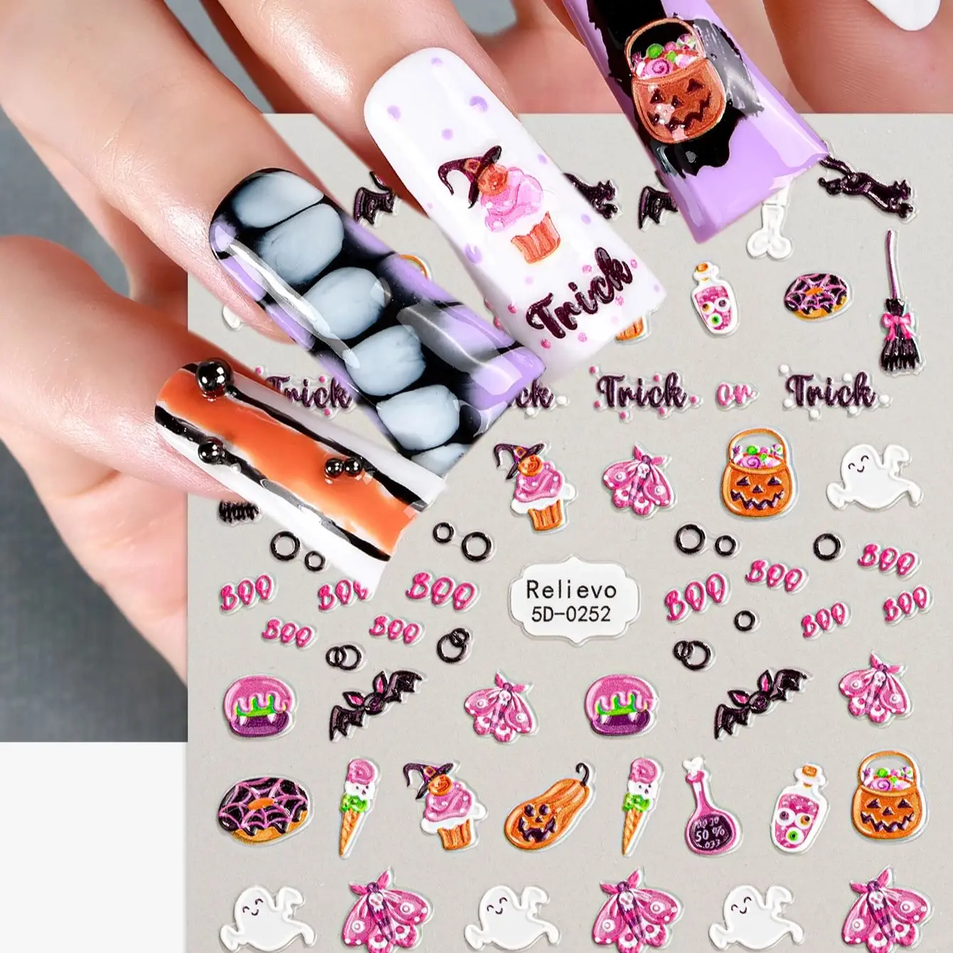 Наклейки для ногтей на Хэллоуин 3 шт. Y2K тыква череп кость призрак крест наклейки