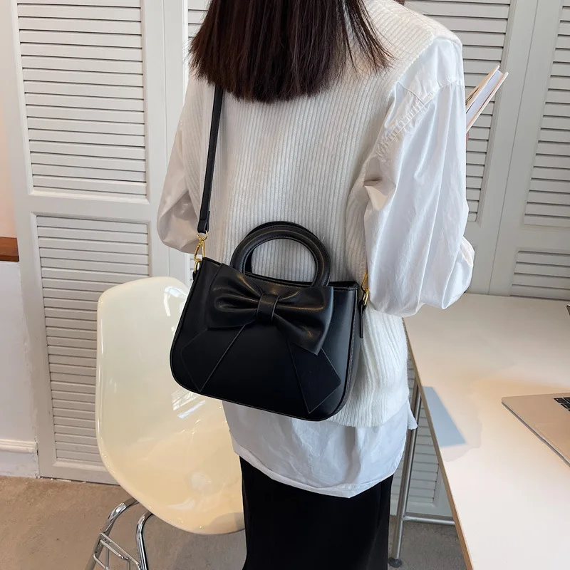 Simple Bow Design Women's Pu Handbag 2022 New Bucket Bag Ladies High Quality Fashion Shoulder Bag