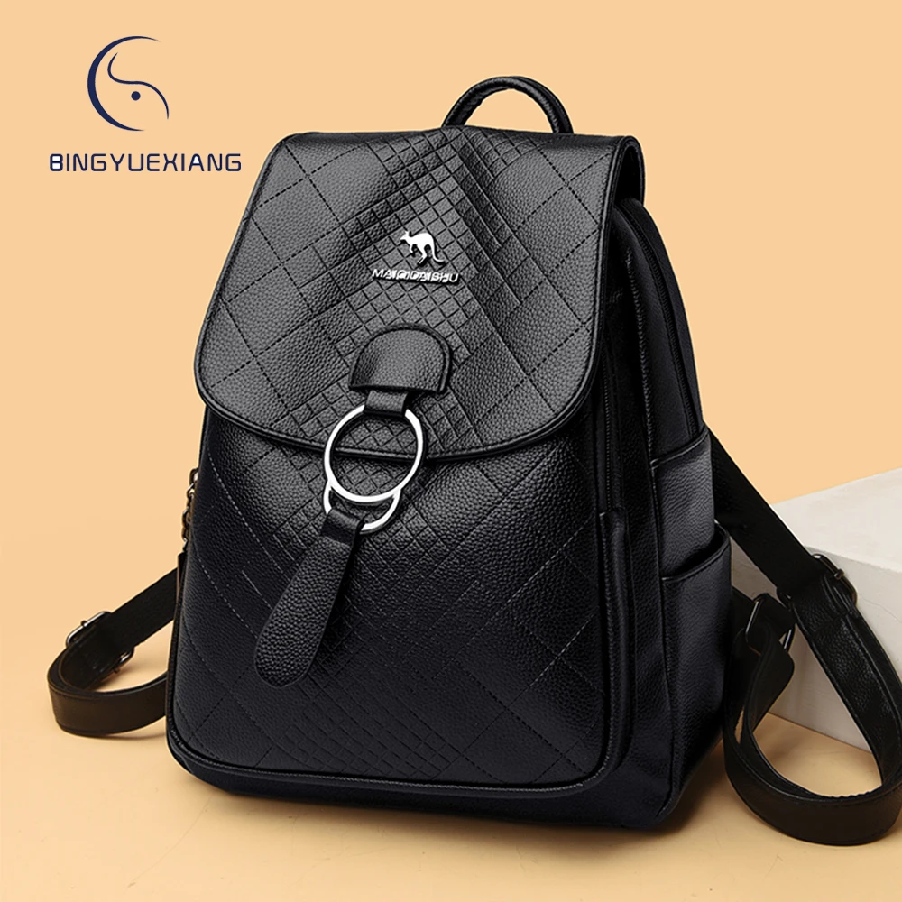 

Luxury Designer Premium Leather Ladies Backpack Solid Color Designer Women's Anti Theft Backpack New Fashion Women Travel Bags