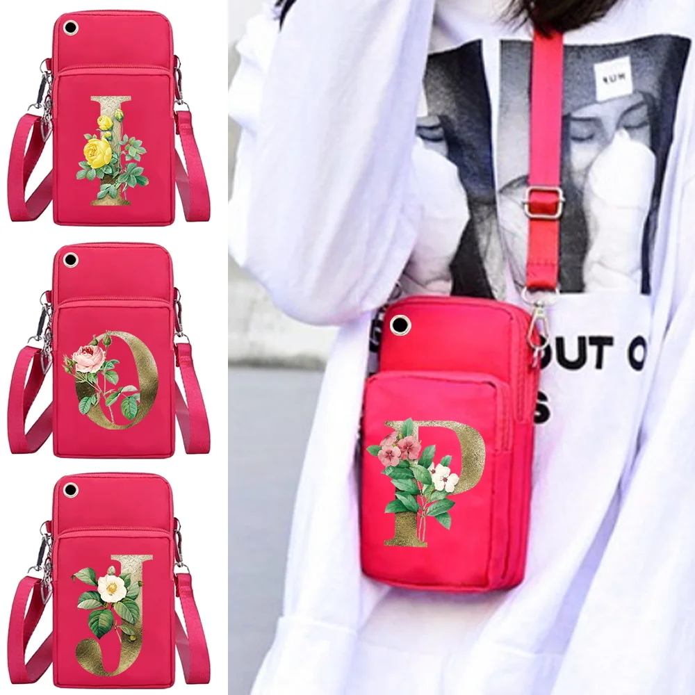 

Sport Wrist Arm Pack Mobile Phone Bag for Huawei/IPhone/Samsung Universal Cell Cover Organizer Golden Letter Print Shoulder Bags