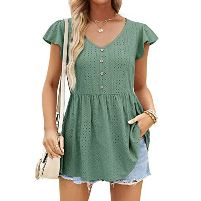 

Женский свободный топ с пышными рукавами Топ с короткими рукавами Свободная футболка с v-образным вырезом с пышными рукавами