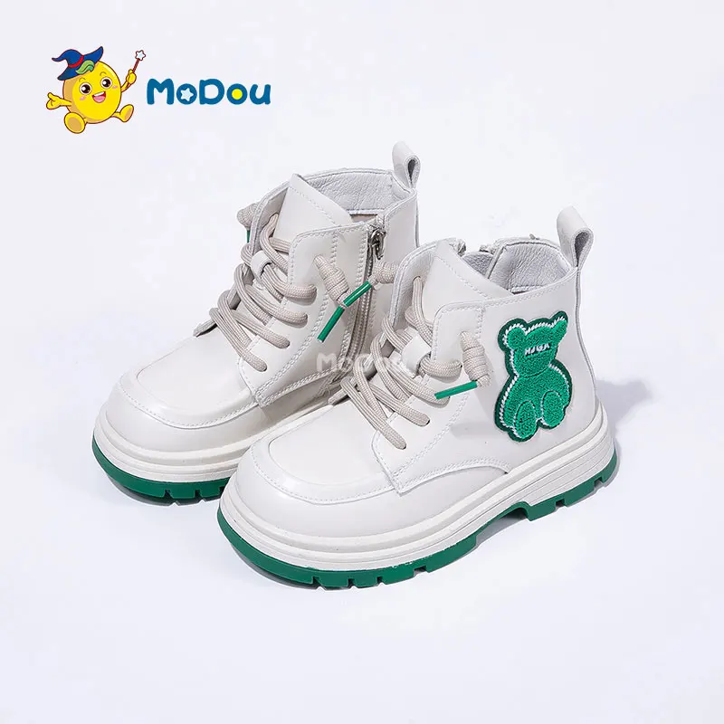 

Mo Dou Cute Bear Children Martin Boots Autumn Winter 2022 New Style Boys Comfortable Short Boots Shiny Leather Boots For Girl