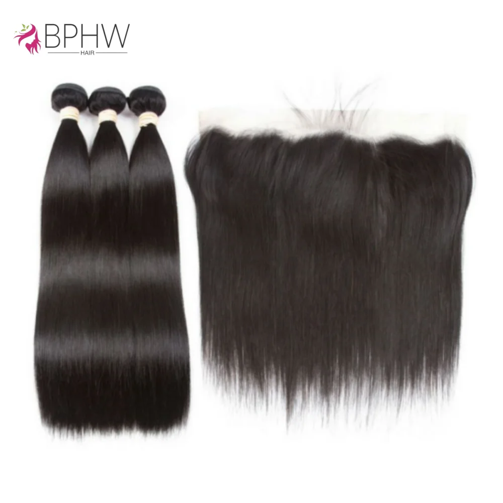 Straight Human Hair 3 Bundles With 13x4 4x4 HD Transparent Lace Closure Frontal Virgin Human Hair Bundles Hair Extension BPHW