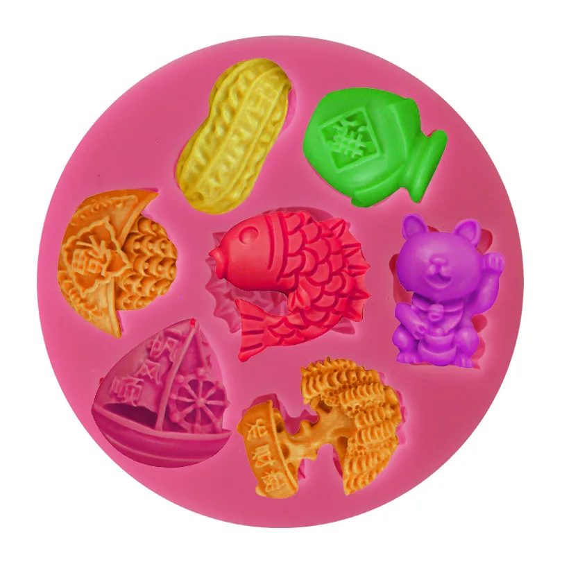 

New Type of Sugar Turning Annual Fish for Wealth Cat Shunfeng Cake Chocolate Mold Silica Gel Baking Tool