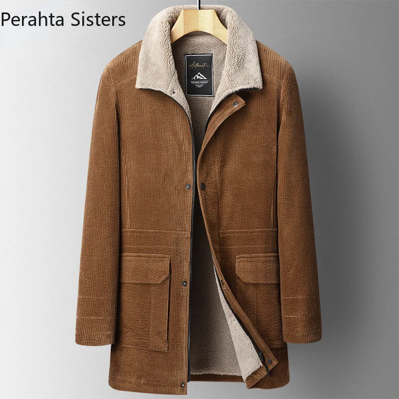 

Top Quality Mens Corduroy Overcoat Jacket Men Trend Thick Warm Plus Fleece Long Coat Casual Formal Business Winter Coats