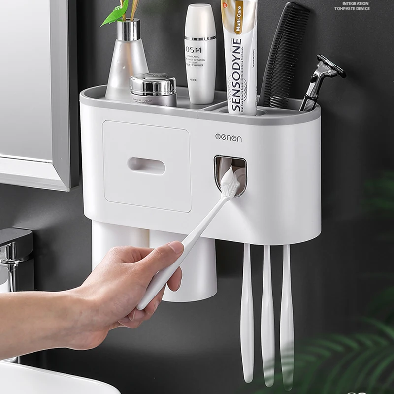 toothbrush holder bathroom accessories organizer sets automatic toothpaste dispenser wall mount rack tools set toothpaste holder free global shipping