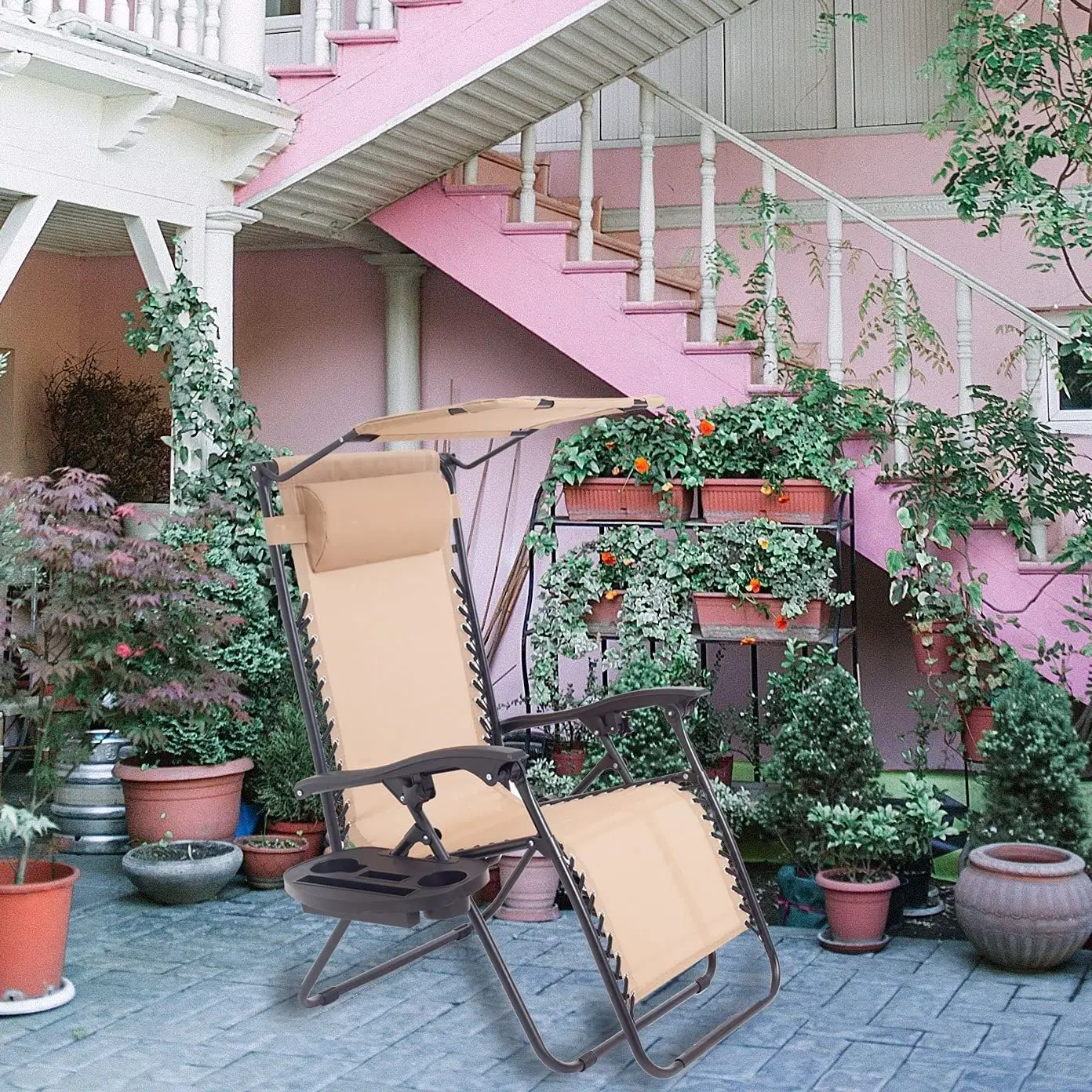 Sıfır yerçekimi sandalye kılıfı şezlong açık veranda plaj Yard bahçe yardımcı tepsi bardak tutucu