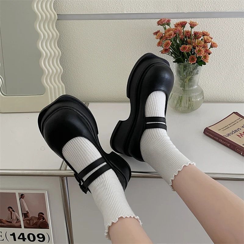 Women's Shoes Platform British Style Oxfords Soft Round Toe Clogs Preppy Leather Retro Mary Janes Med PU Basic Rubber Wedges