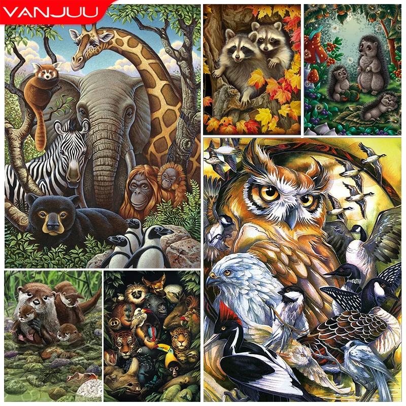 

Animal Family 5D DIY Diamond Painting Kit Elephant Cross Diamond Embroidery Painting Animal Full Diamond Mosaic Home Decor Gift