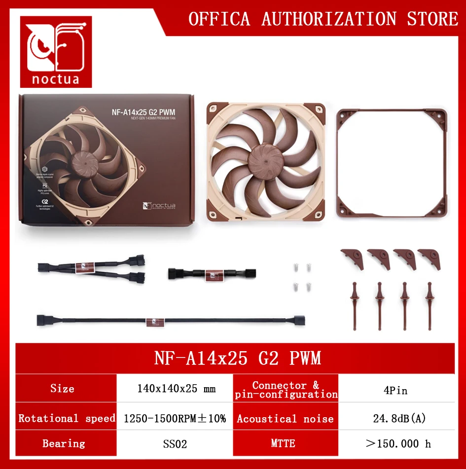 Noctua NF-A14X25 G2 PWM SX2-PP Тихая производительность охлаждения нового поколения 140x140x25 мм Бесшумный вентилятор охлаждения Подшипник радиатора SSO2 (art.: 3920d0bc4dd92) - 3920d0bc4dd92