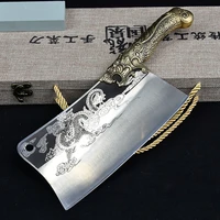 longquan kitchen knife copper handle dragon veins 9 inch sharp chef cleaver slicing handmade forged knife meat and poultry tools
