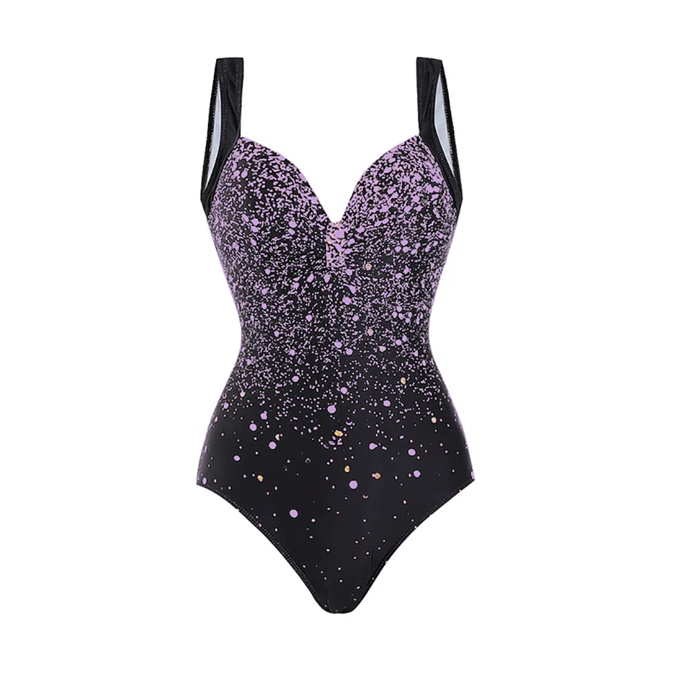 Retro black sequined v-neck printed hip sexy one-piece swimsuit set