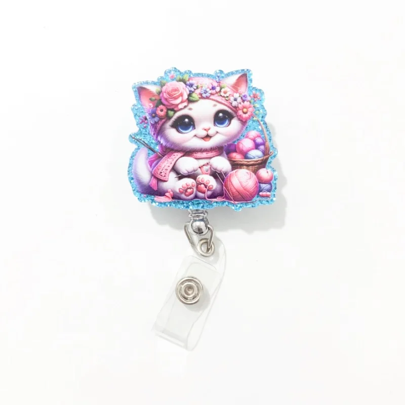 1PC Glitter Acrylic Cat Scan Teacher Coffee “It‘s Fine” Witch Charm Planar Key Chain Stretchable Cute Kitten Jewelry Gifts