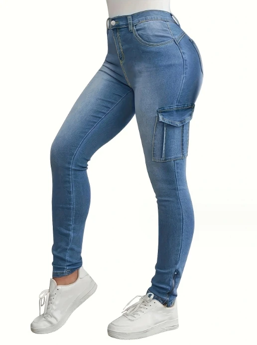 

Women's Pants High Waist Fashion 2023 Casual Commuter Tight Workwear Pants Design Double Side Zip Pockets Decorative Denim Pants