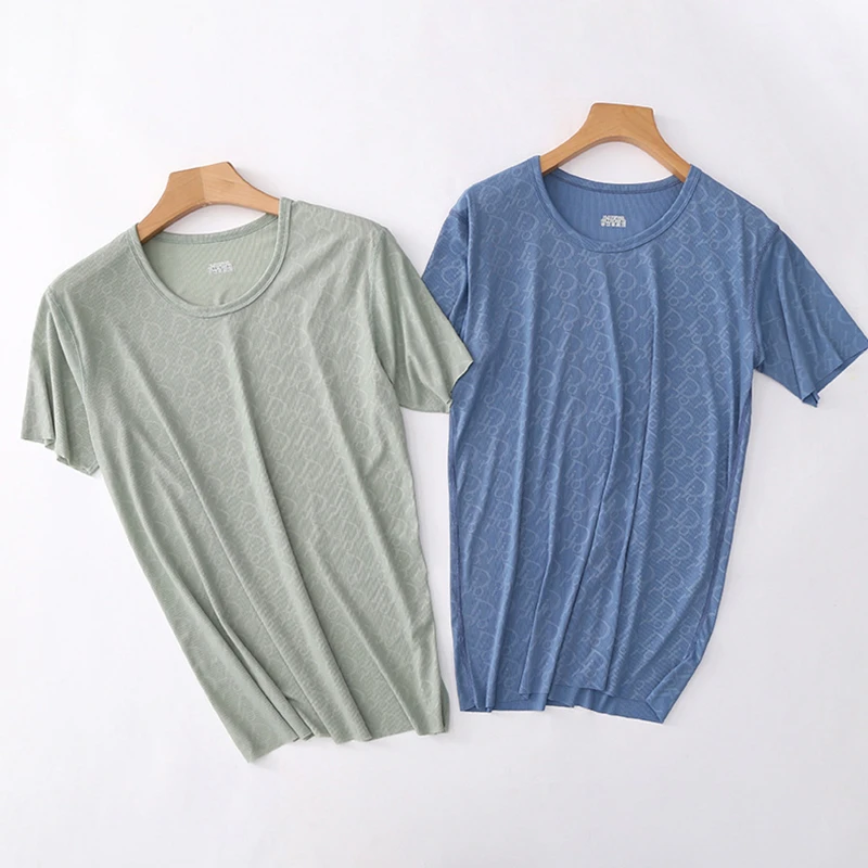 Summer Men's Pajama Sets Fashion Printing Homewear Ice Silk Short Sleeve T-shirt Shorts Suit Sleepwear 2 Piece Set Loungewear